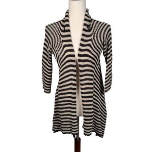 Wooden Ships Paola Buendia Black Beige Striped Knit Cardigan‎ Sweater Nautical